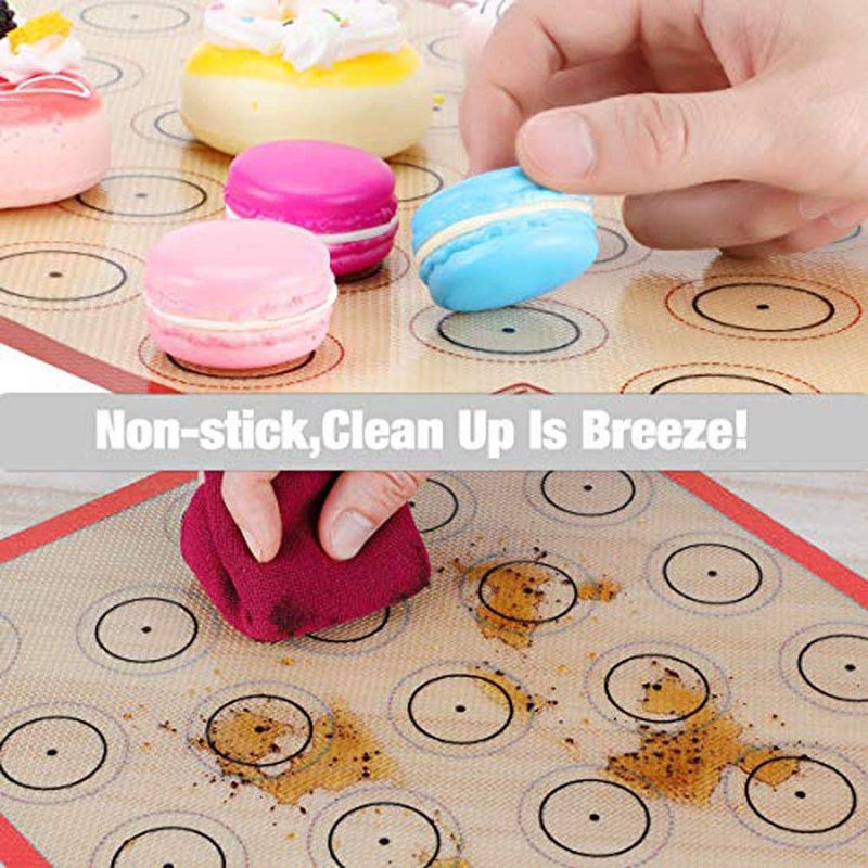 CookTime Macaron Silicone Baking Mat - Set of 2 Non Stick Silicon Macaroon Baking Sheet Cookie Liner(BPA Free/Reusable/Half Sheet),Perfect Cooking Kit for Macarons,Pastry,Cake and Bread Making (Red) - Image 3